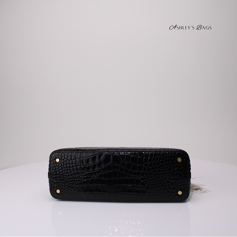 Tory Burch Britten Croc Embossed Small Satchel Crossbody In Black - Picture 9 of 12